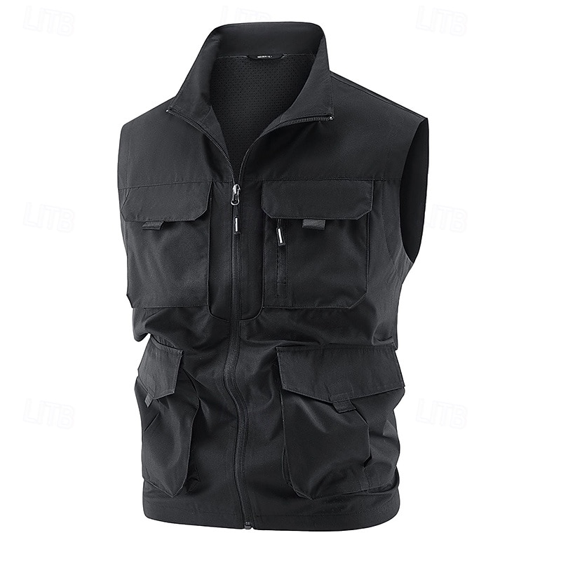 Men's Fishing Vest Hiking Vest Sleeveless Vest Outdoor Thermal Warm Lightweight Breathable Zipper Polyester Black Army Green Khaki Hunting Fishing Climbing3