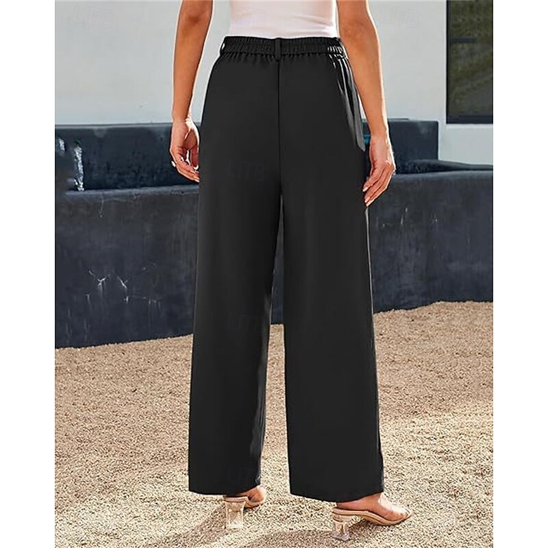 Women's Wide Leg Pants Trousers Streetwear Casual Full Length High Waist Solid Color Pocket Breathability Soft Micro-elastic Vacation Street Daily Wear Black Red Brown Khaki Spring Fall Regular Fit4