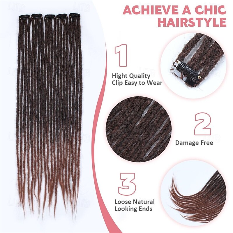 24 Inch Clip in Dreadlock Hair Extensions 10Clips 40 Strands Synthetic Handmade Soft Clip In Dreads Extensions for Women1B/304