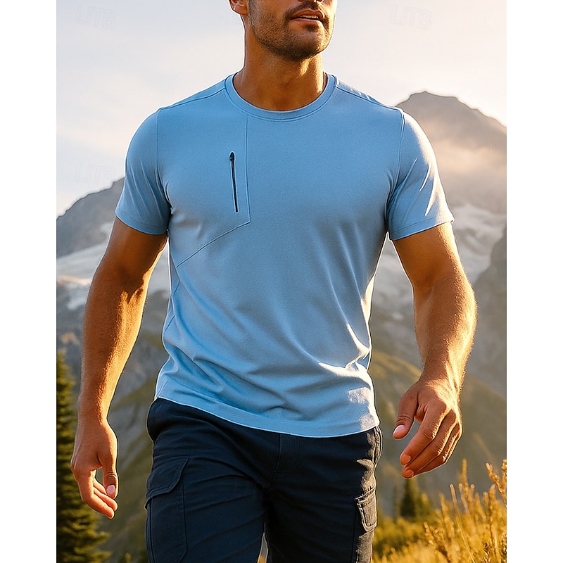 Men's Hiking Shirt Hiking top Tee shirt Short Sleeve Crew Neck Tee Tshirt Top Outdoor Breathable Quick Dry Lightweight Polyester Black Yellow Blue Tennis Golf Running