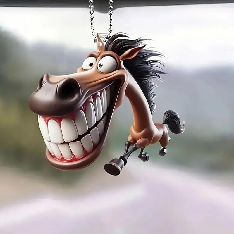Car Mirror Ornament Funny 2D Horse Car Decoration - Prank Cartoon Flat Pendant For Vehicle Decor Men Women Christmas Party Birthday Bag4