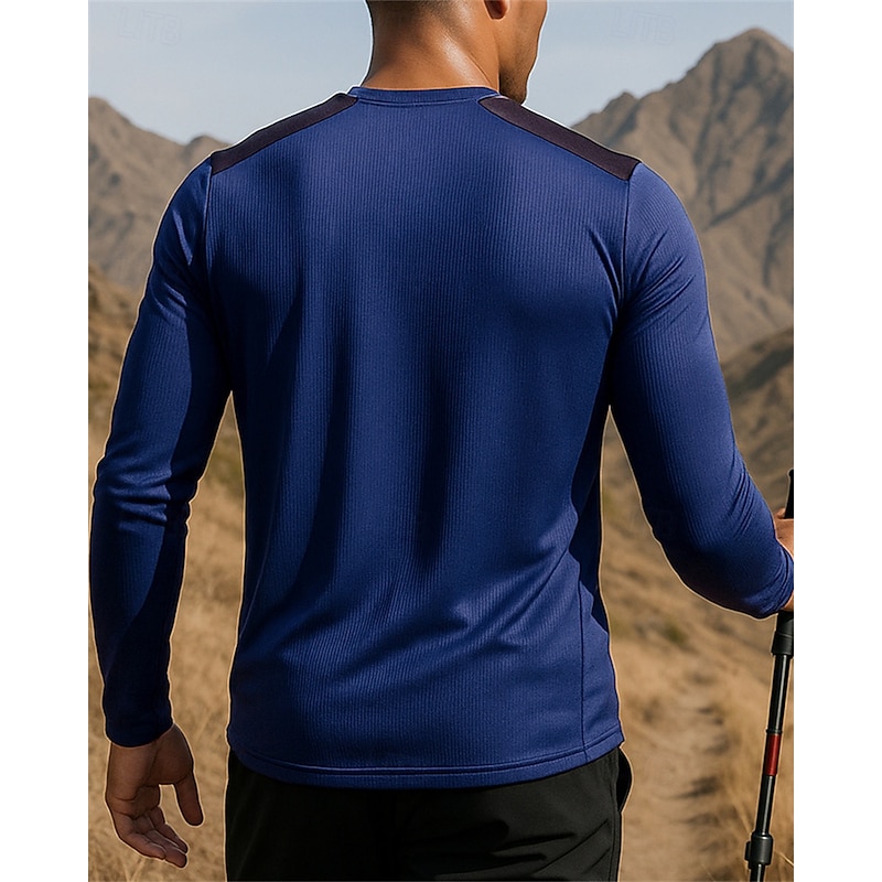 Men's Hiking Tee shirt Hiking Sweatshirt Hiking top Long Sleeve Crew Neck Tee Tshirt Top Outdoor Breathable Quick Dry Lightweight Elastic Pullover Polyester Patchwork Black White Army Green Tennis2