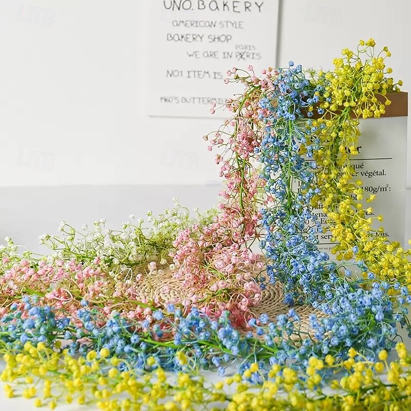 1 Bundle Artificial Hanging Vine Garland, Dense Plastic Gypsophila Wall Hanging Plant, Fake Flower Vine for Wedding Arch, Home Garden Party Decoration3