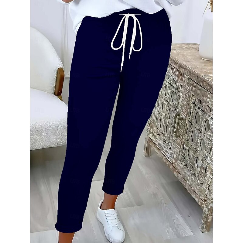 Women's Tights Pajamas Tights Chino Full Length Natural Plain Drawstring Comfortable Stretchy Casual Daily Weekend Dark-Gray Black Wine Dark navy Spring, Fall, Winter, Summer4