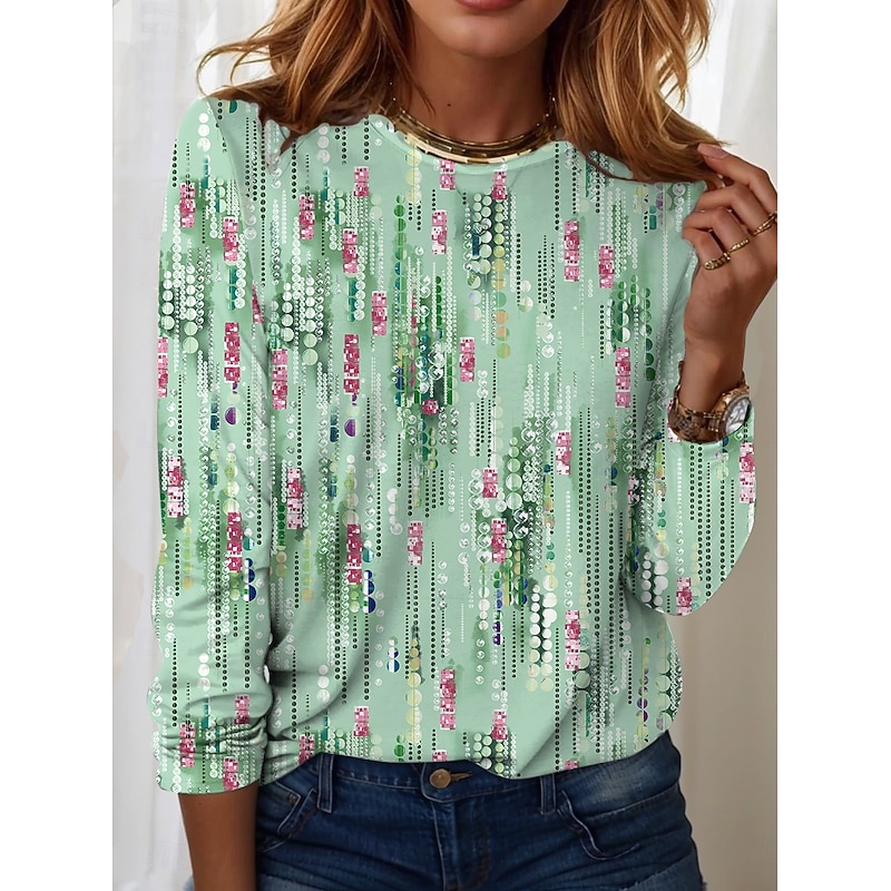 Women's T Shirt Casual Print Regular Tops Daily Blue Sky Blue Spring Fall3