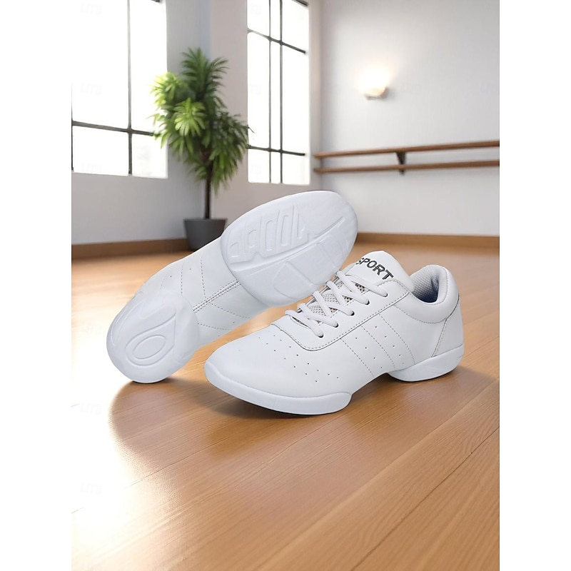 Women's White Dance Sneakers - Lightweight Lace-Up Fitness Jazz Shoes for Indoor Practice and Performance Training4