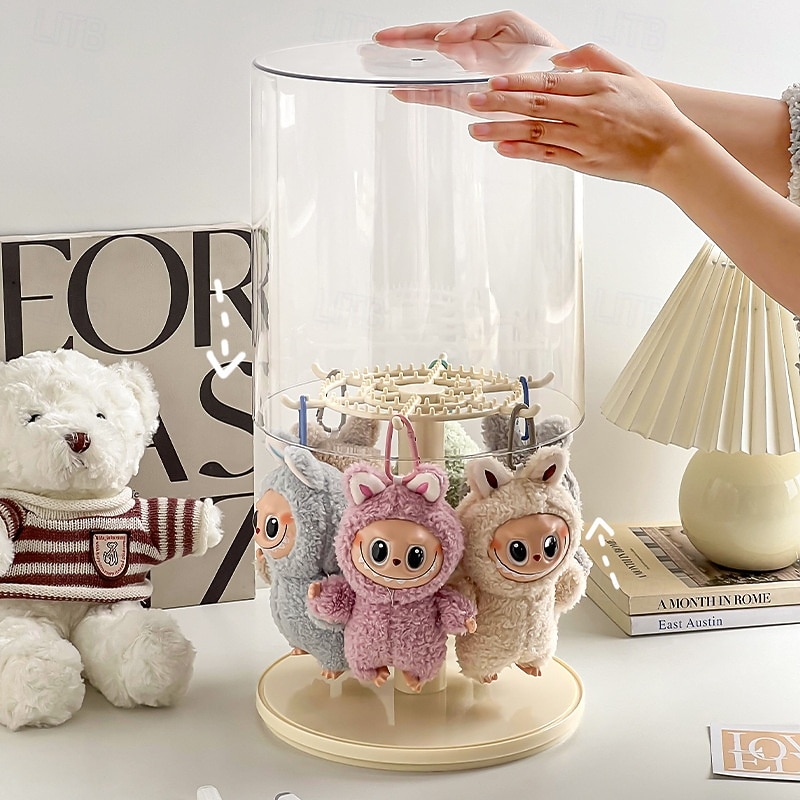 Rotating Display Case - 360 Clear Figure & Keychain Display Case with Dust Proof Coverfor 17/15cm Plush Dolls Stackable Holder Display Shelf for Collectibles(NO Dolls)4