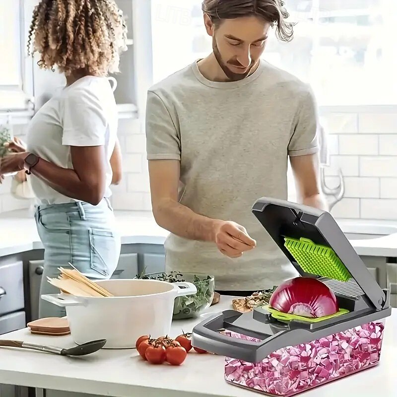 16-in-1 Manual Vegetable Chopper Set with Blades, Container, Slicer & Filter, Onion Carrot Garlic Cutter, Kitchen Gadget for Cooking, Father's Day Gift4