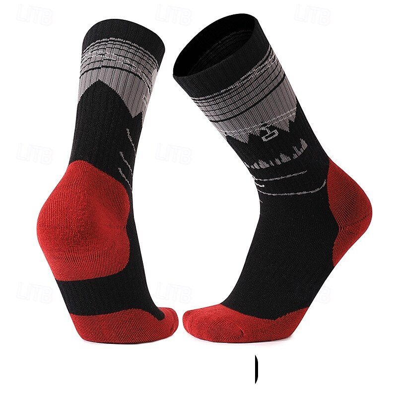 1 Pair Women's merino wool socks Hiking Socks Running Socks Sports Socks Thermal Warm Breathable Anti Blister Thick Winter Outdoor mid crew Patchwork Merino Wool Black Cream Red for Ski / Snowboard2