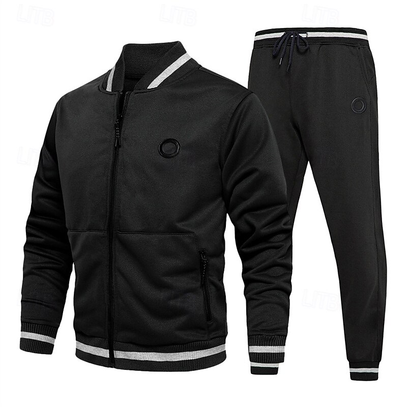 Men's Tracksuit Sweatpants Zip Up Sweatshirt Zipper Pocket Clothing Suit Fall Black Green Gym Workout Sports Windproof Long Sleeve Sport Activewear Micro-elastic Regular Fit2