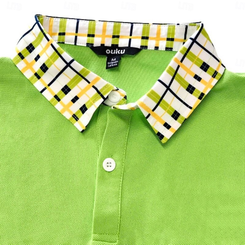 Men's Solid Color Plaid Polo Shirts Golf Shirt Short Sleeve Polo Shirts Lapel Casual Business Buttons Summer Spring Spring &  Fall White Yellow Navy Blue2