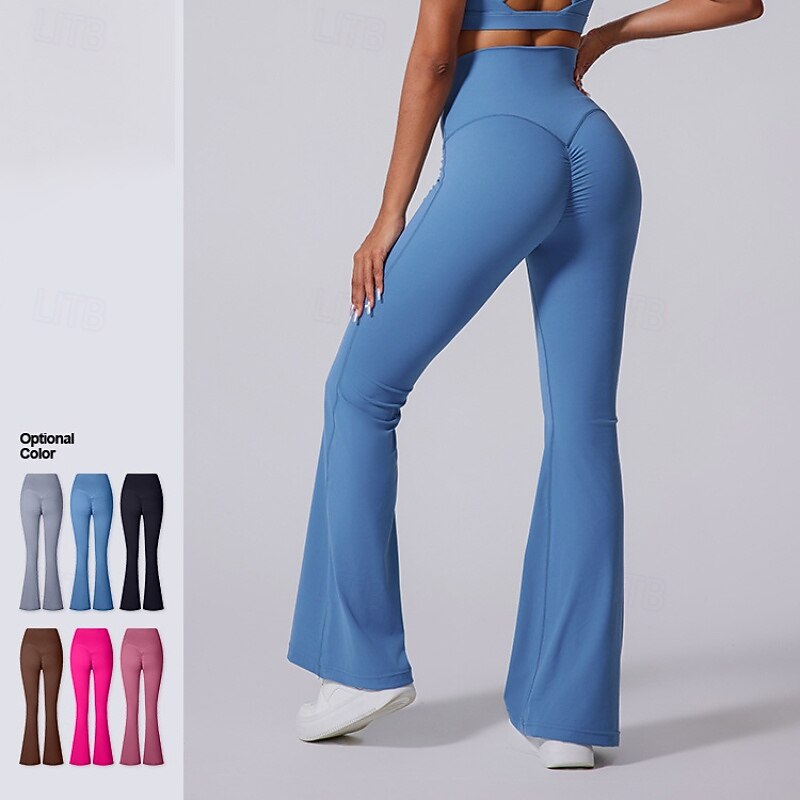 Women's pilates leggings fitness pants sport pants Flared Lightweight Pilates Running Fitness Pants Solid Color Yan pink Black Blue Fall Winter Sports Activewear Micro-elastic - Main Image