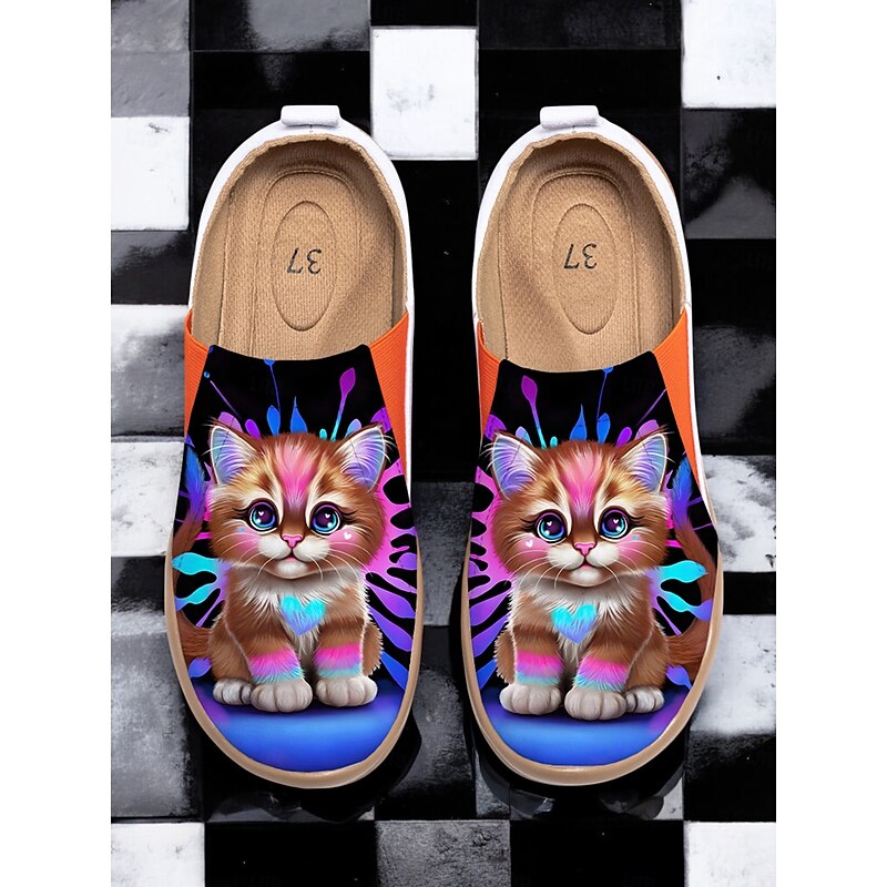 Women's Colorful Cute Cat Print Women's Travel Shoes – Vibrant Slip-On Flats for Daily Walking, Vacation & Outdoor Comfort, Lightweight Comfy Footwear for Cat Lovers Sheena Pike3