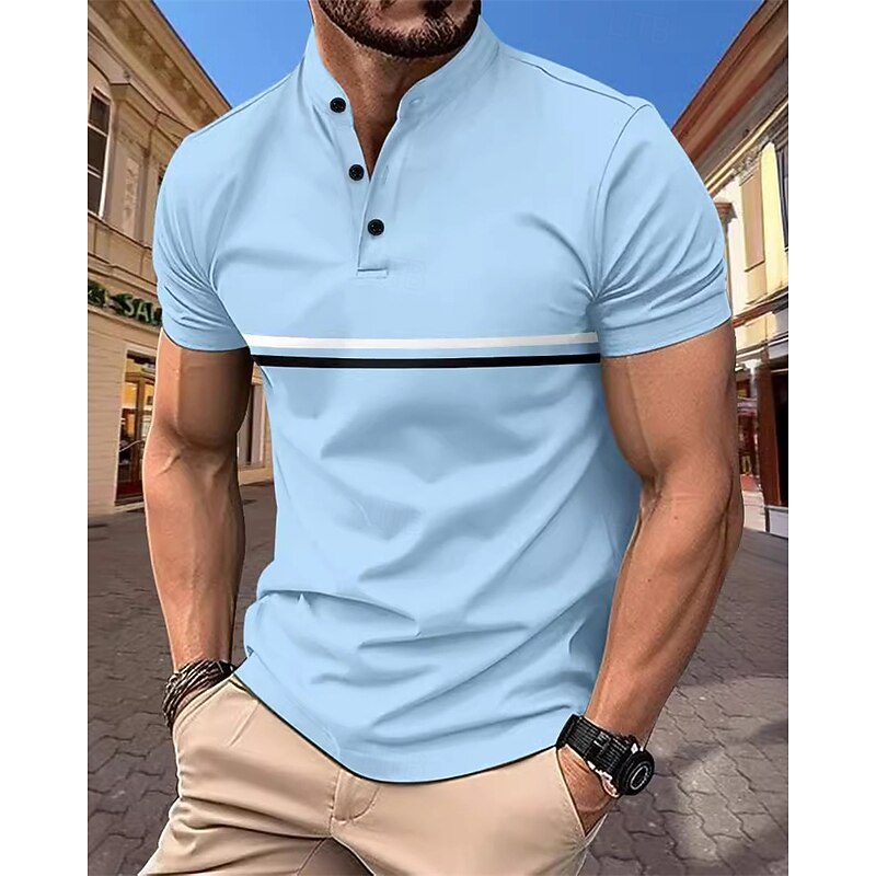 Men's Golf Shirt Golf Polos Shirts Casual Sports Stand Collar Short Sleeve Basic Modern Color Block Patchwork Buttons Summer Spring Regular Fit Black Navy Blue Sky Blue Dark Green Brown Gray Golf