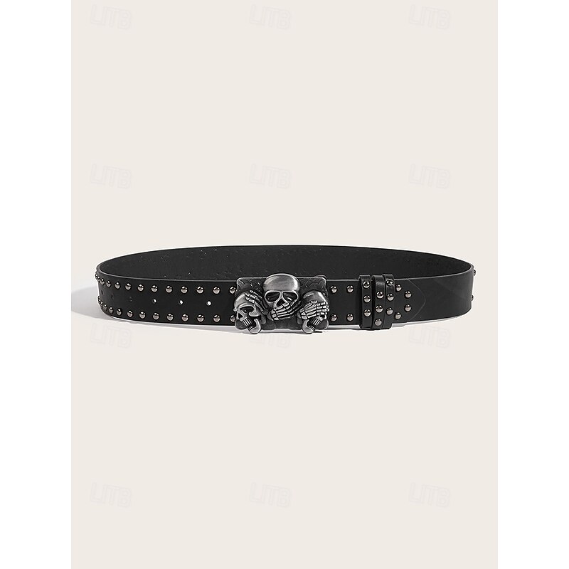 Men's Skull Studded Leather Belt with Skeleton and Crossbones Design, Vintage Gothic Style for Halloween Parties, Punk Fashion and Casual Wear4