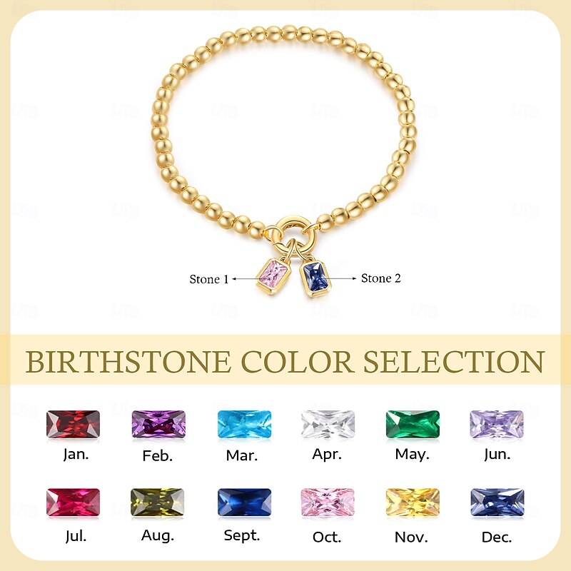 Birthstone Pendant Bracelet - Customized Two Birthstones To Wear Romance On Your Wrist. It Is A Perfect Gift For Your Wife/Mom/Girlfriend On Valentine's Day Mother's Day Christmas And Other Occasion