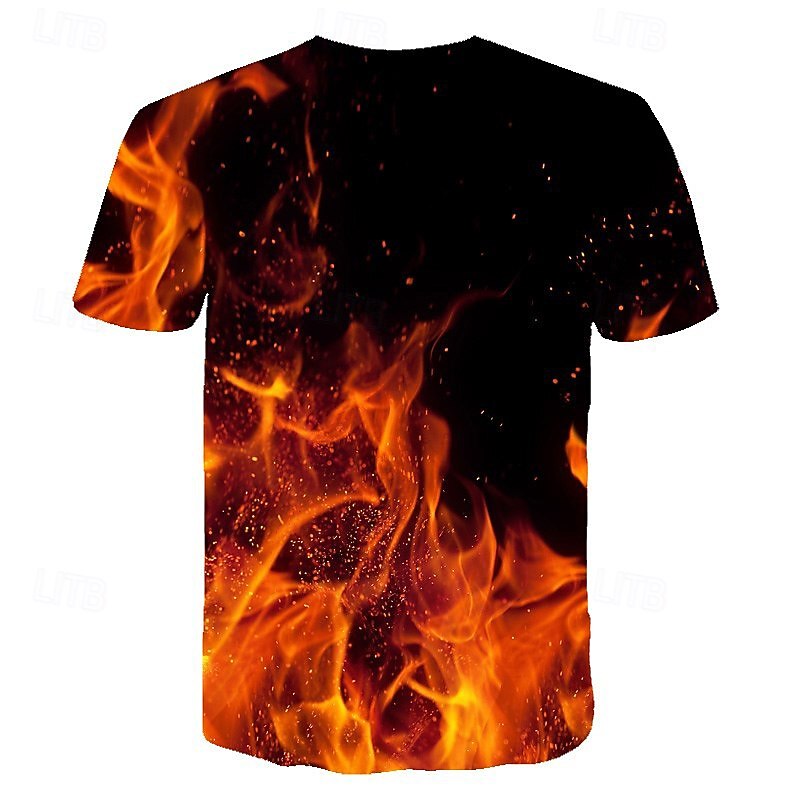 Men's Graphic Hellfire Flames Flame Shirt T Shirt Flame Shirt Short Sleeve T shirt Round Neck Shirt Streetwear Exaggerated Club Beach Blue Fuchsia Orange Summer Clothing Apparel Asian Size S M L XL2