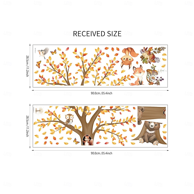 Fall Wall Decal Stickers Autumn Thanksgiving Decoration, Removable Tree, Fox and Squirrel Wall Stickers for Living Room and Bedroom Background Home Decor4