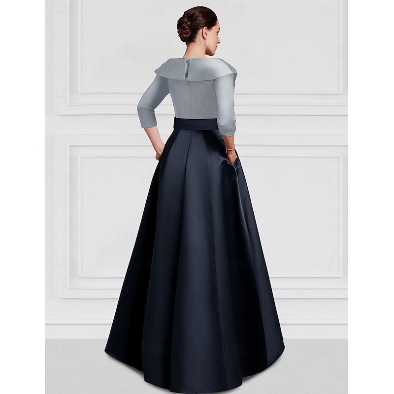 Red A-Line Satin Formal Evening Gown Elegant Fall Wedding Guest Dress Tuxedo Dress Asymmetrical 3/4 Length Sleeve Shirt Collar with Pocket2