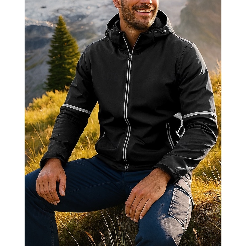 Men's Hiking Jacket Sport Jacket Rain Coat Outdoor Fleece Lining Waterproof Quick Dry Lightweight Hiking Outfits Hiking Clothes Winter Autumn / Fall Jacket Tennis Golf Running Solid Color Black4