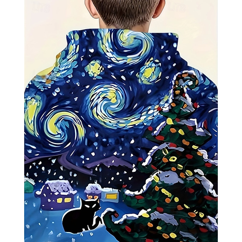 Boys' 3D Galaxy Hoodie Long Sleeve Spring Fall Fashion Streetwear Kids 4-12 Years Hooded Outdoor Casual Daily Regular Fit4
