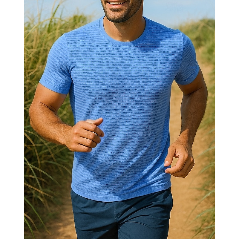 Men's Running Top Running Shirt Short Sleeve Tee Tshirt Striped Quick Dry Lightweight Elastic Breathable Tennis Golf Running Sportswear Activewear Black White Blue4