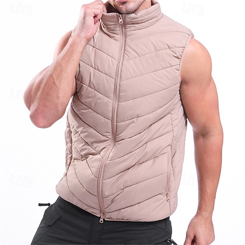 Men's Hiking Vest Quilted Puffer Vest Sleeveless Vest Outdoor Thermal Warm Lightweight Breathable Winter Zipper Polyester Camo Black Army Green Khaki Hunting Fishing Climbing3