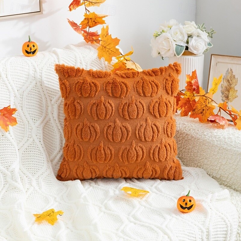Pumpkin Fall Decorative Throw Pillow Covers 20"x20", Thanksgiving Orange Soft Faux Fur Pillow Covers for Autumn Harvest, Fluffy Plush Accent Pillow Cases for Farmhouse Couch Cushion Covers3