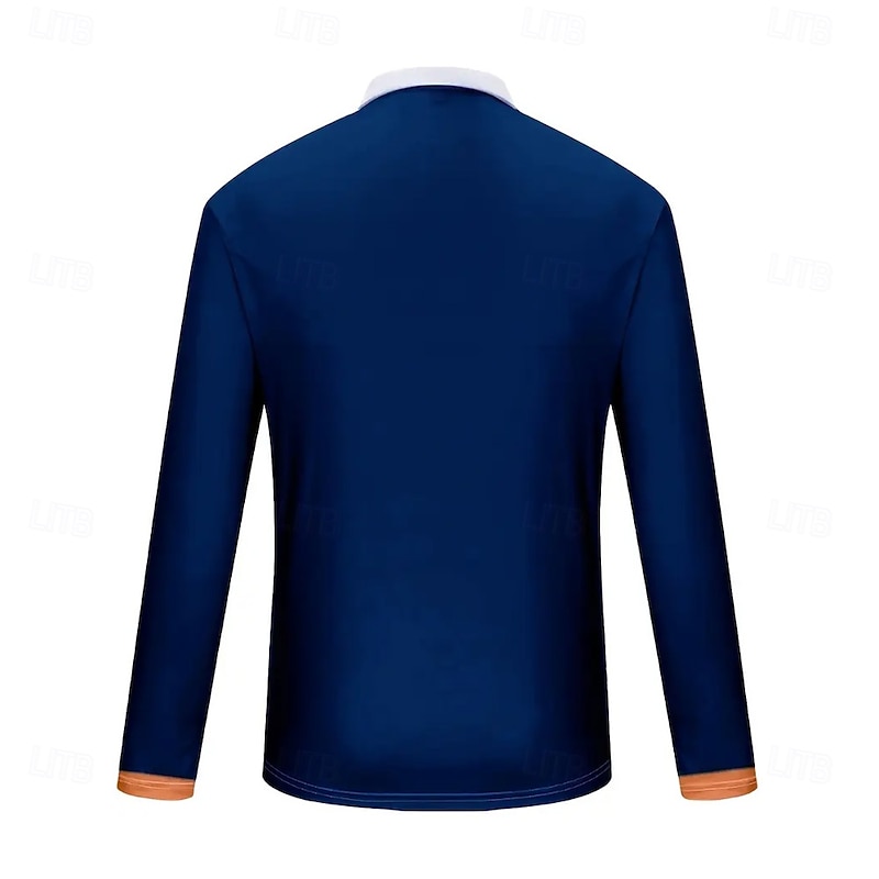 Men's Vertical Stripes Polo Long Sleeve Turndown Business Casual Daily Sports & Outdoor Athleisure Casual Daily Buttons Spring Fall Winter Navy Blue2