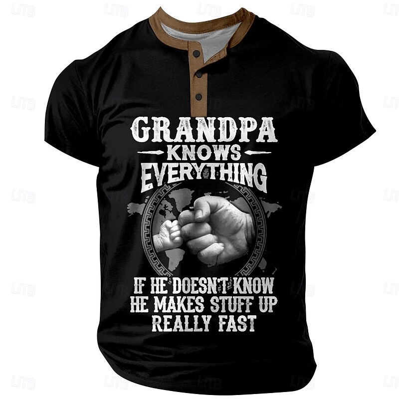 Men's Funny Grandpa Knows Everything Graphic Tee - Short Sleeve Family Humor T-Shirt