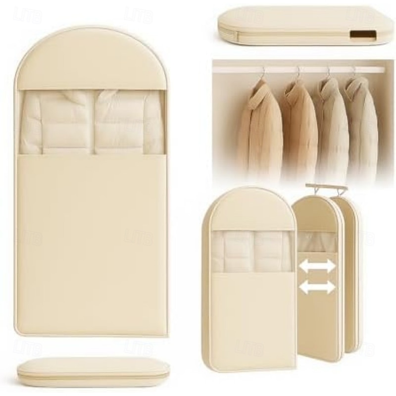 Space Saving Hanging Garment Bag with Self Compression Zipper, Dust Cover for Coats Down Jackets, Closet Clothes Organizer with Clear Window