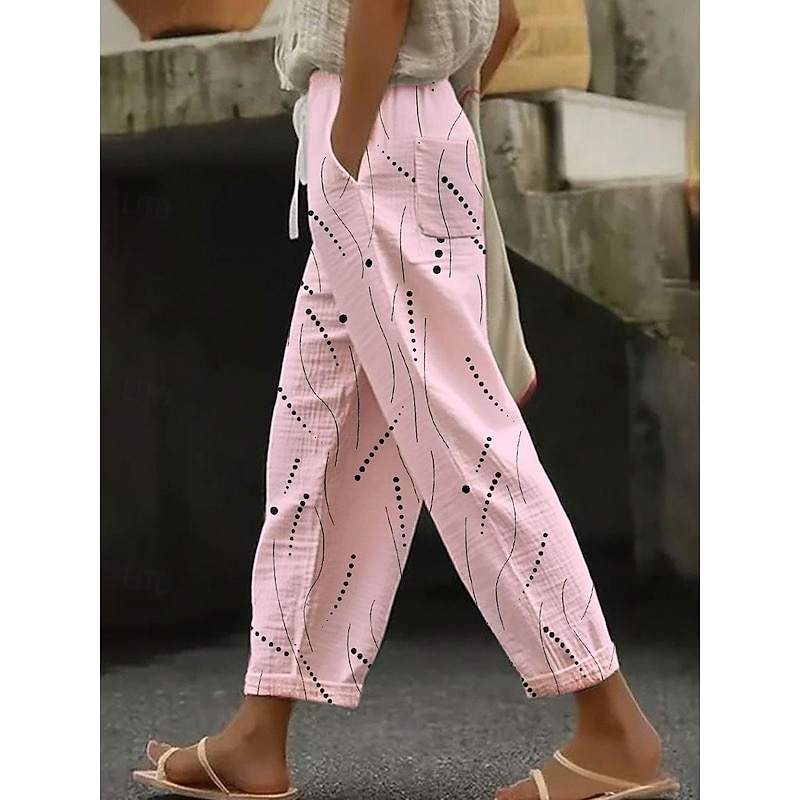 Women's Skinny Elegant Vacation Vintage Ankle-Length High Waist Graphic Polka Dot Printing Soft Breathable Inelastic Formal Outdoor Vacation White Yellow Pink Blue Summer Spring Loose Fit3