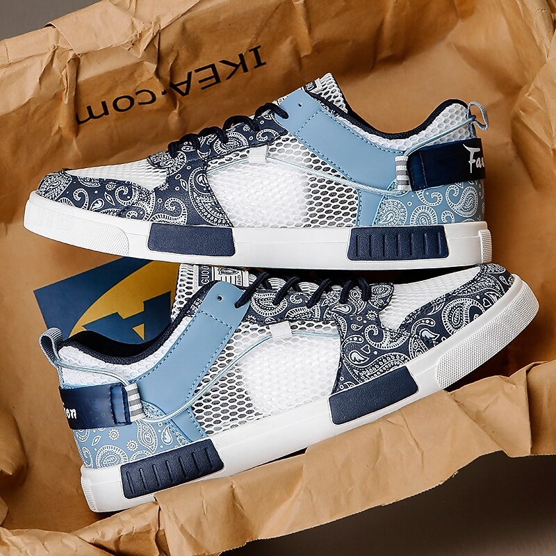 Men's Blue and White Sports Sneakers Mesh Upper with Breathable Design Stylish Lace-Up Closure Ideal for Casual Athletic and Everyday Activities2