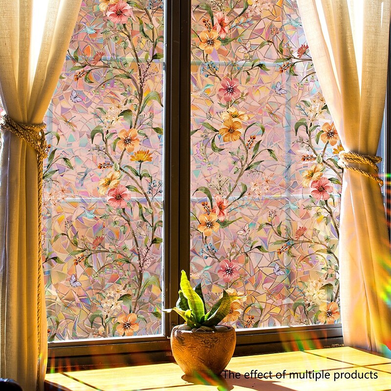 Window Privacy Film - Stained Glass Window Film Static Cling UV & Heat Blocking Rainbow Window Film for Glass Doors, Bedroom Windows - No Glue Premium Vinyl