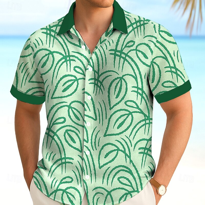 Men's Tropical Leaf Summer Hawaiian Shirt Button Up Shirt Aloha Shirt Short Sleeve Hawaiian Vacation Beach Wear Summer Spring Turndown 3D Print Collared Shirts Light Green Blue Green Dark Blue