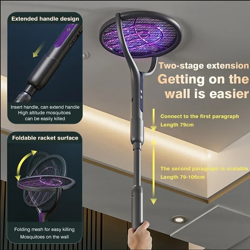 Multi functional 2-in-1 mosquito killer lamp angle retractable mosquito swatter USB rechargeable mosquito swatter bat swatter4