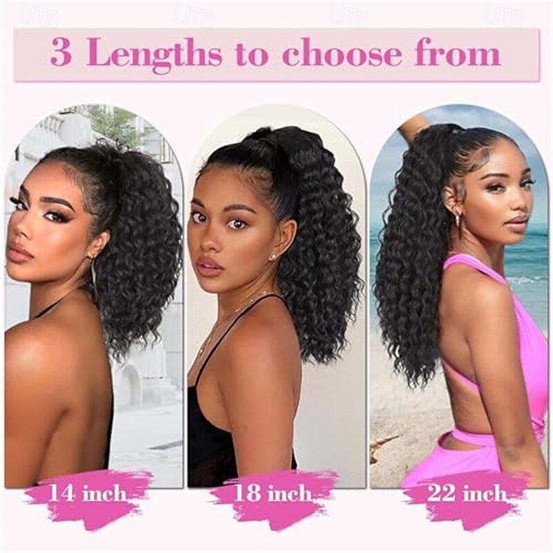Black Ponytail Extension 14 Inch Curly Drawstring Ponytail for Women Clip in Fake Ponytail Synthetic Curly Pony Tails Hair Extensions2
