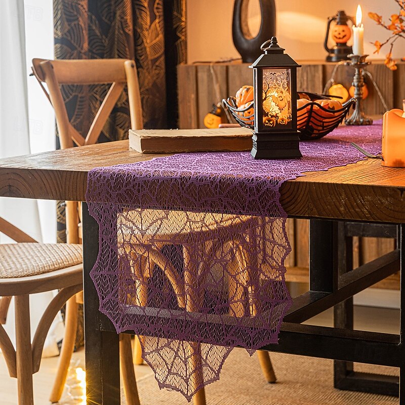 Halloween Black Spider Web Table Runner - Spooky Decorative Accent for Dining Tables, Parties, and Festive Celebrations4
