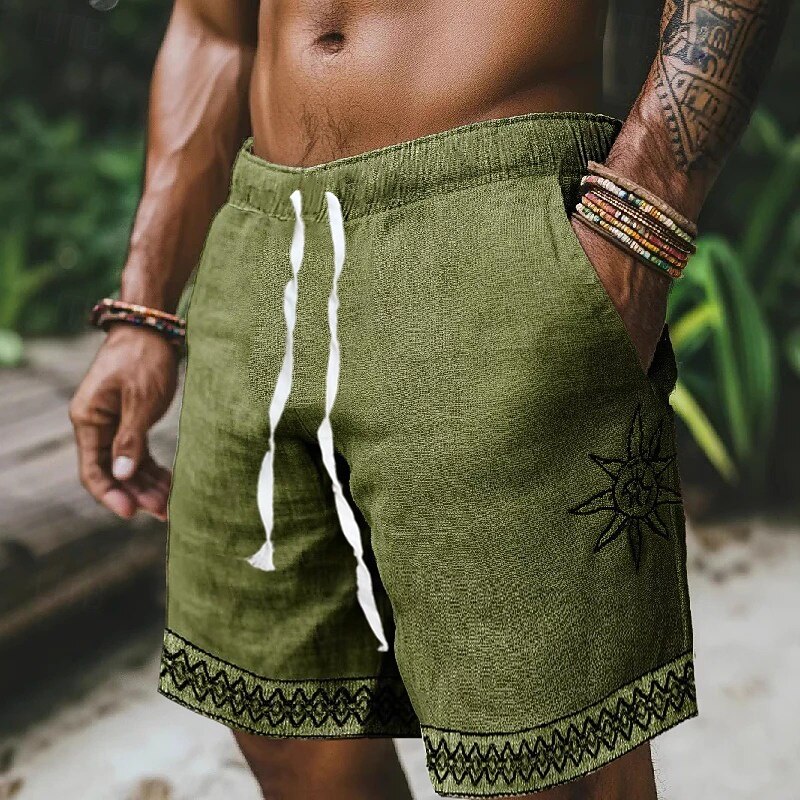 Men's Shorts Linen Shorts Summer Shorts Beach Shorts Patchwork Elastic Waist Plain Comfort Breathable Short Outdoor Daily Beach Vacation Fashion Sky Blue Green4