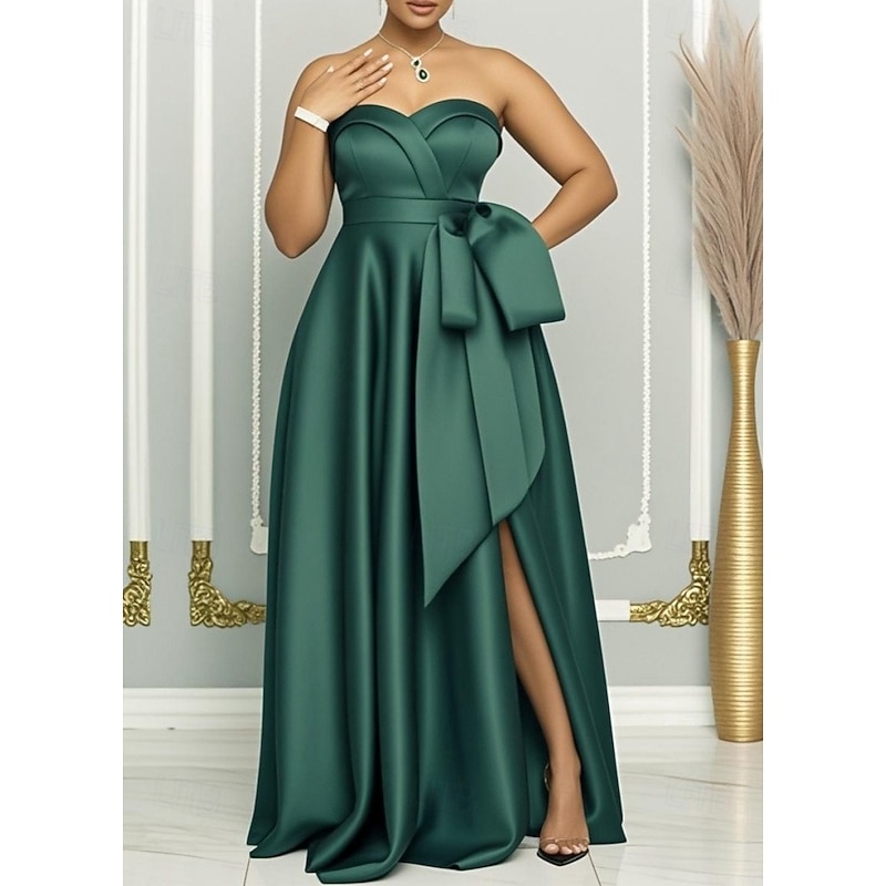 A-Line Wedding Guest Dresses Elegant Dress Wedding Guest Engagement Floor Length Sleeveless Sweetheart Satin with Slit Butterfly4