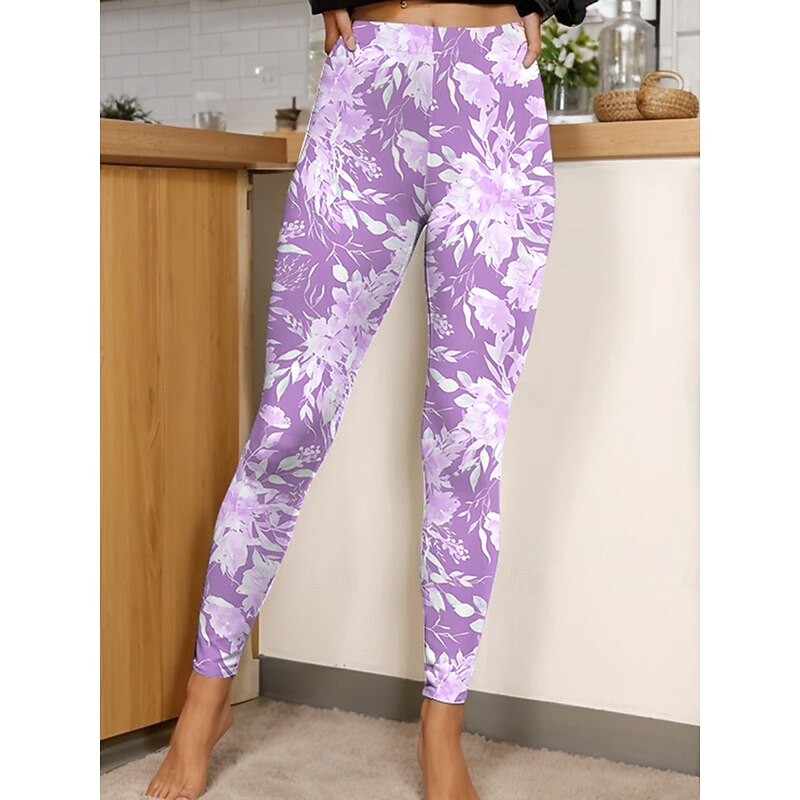 Women's Leggings Vintage Fashion Casual Ankle-Length High Waist Floral Graphic Printing Soft Breathable Stretchy Vacation Casual Daily Violet Robin's Egg Blue Green Khaki Spring Slim Fit3