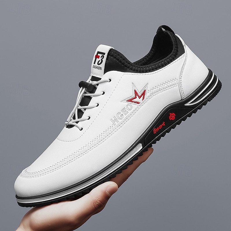 Men's White Lace-Up Sneakers with Red Detailing - Stylish and Durable, Perfect for Casual Outings, Sports and Everyday Wear4