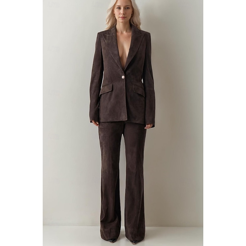 Women's 2 Pieces Suits Formal Wedding Guest Satin Stretch Satin Elegant Vintage Luxurious Long Sleeve Floor Length Peak Lapel Single Breasted