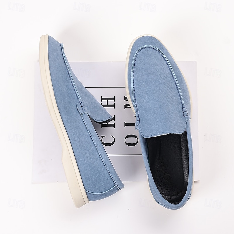 Men's Light Blue Slip-On Casual Loafers – Breathable Faux Suede Flat Shoes with Cushioned Sole for Spring Outfits Daily Commutes and Laid-Back City Walks4