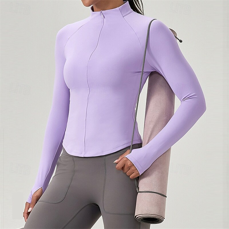 Women's Sports shirts Stand Collar Lightwear Breathable Sweat-absorbent Tight Fit Long Sleeve Sports Solid Color Top For Pilates Gym Running Activewear3