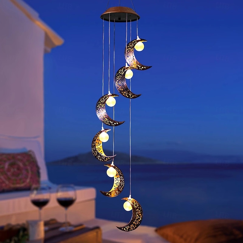Solar Moon Wind Chime Light Sun Star Outdoor Waterproof Lantern for Garden Courtyard Lawn Decoration Home Balcony Hanging Light Christmas Thanksgiving Gift