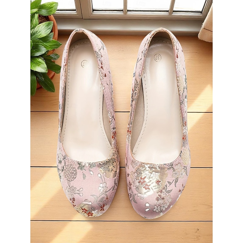 Women's Floral - Printed Platform Block Heel Pumps – 1950s Vintage - Inspired Elegant Shoes for Party & Wedding Occasions3