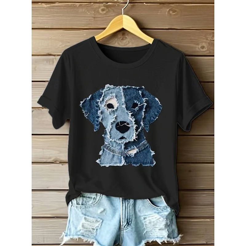 Women's T Shirt Graphic Animal Dog Vintage Stylish Classic Short Sleeve Crew Neck Regular Tops Daily Weekend Print Black White Pink Blue Green Summer Spring3