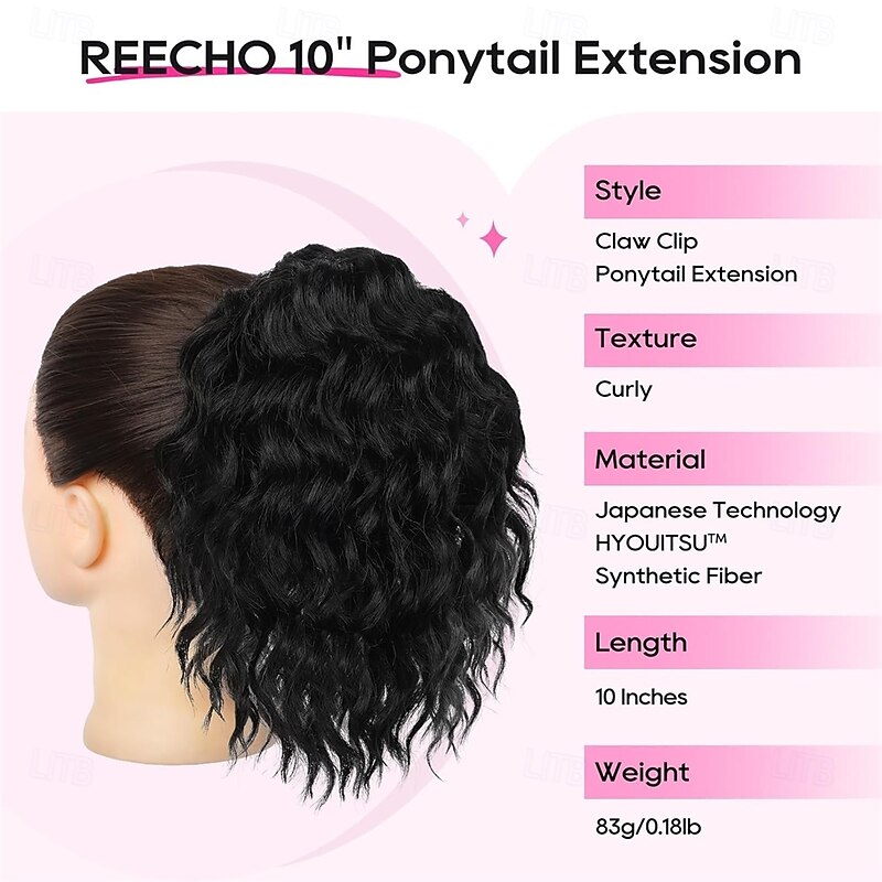 Ponytail Extension 10 Short Curly Claw Clip Ponytail Extension for Black Women Synthetic Fluffy Soft Wavy Pony Tails Hair Extensions Natural Black2