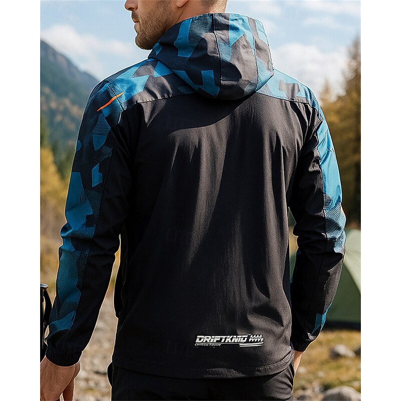 Men's Outdoor Jacket Hiking Jacket rain coat Outdoor Waterproof Windproof Quick Dry Lightweight Hiking Outfits Hiking Clothes Spring Autumn / Fall Jacket Tennis Golf Running Camo Black Blue Grey2
